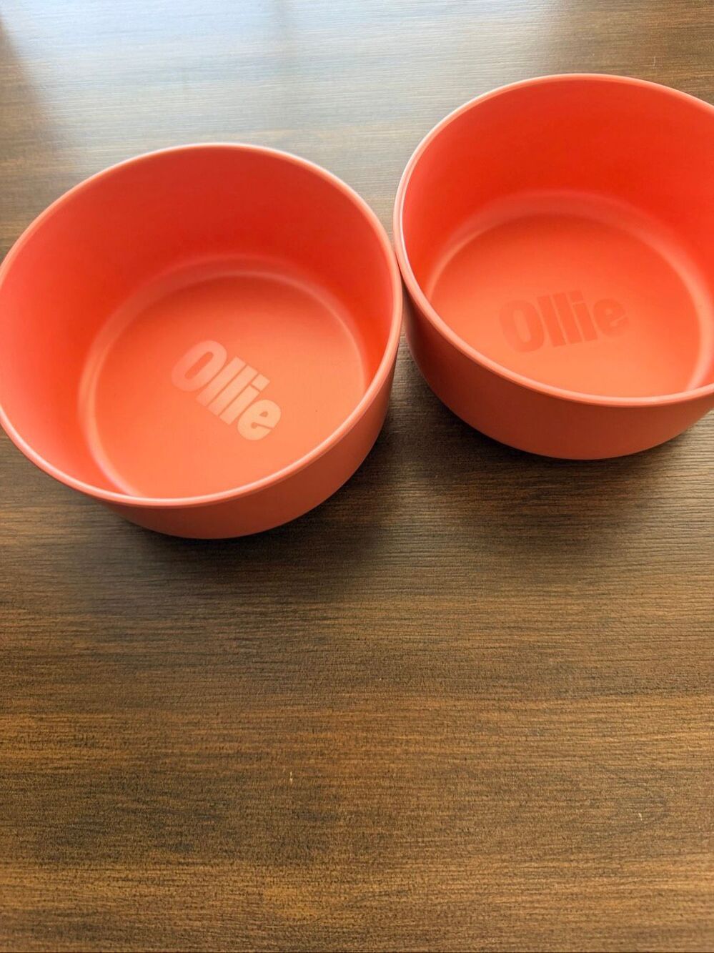 Ollie Lot of 2 Coral Pink Ceramic Pet Bowls for Food or Water